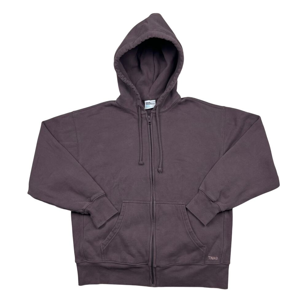 Aritzia TNA Cozy Fleece Boyfriend Zip Hoodie Womens XS Taupe Brown Jacket 102393